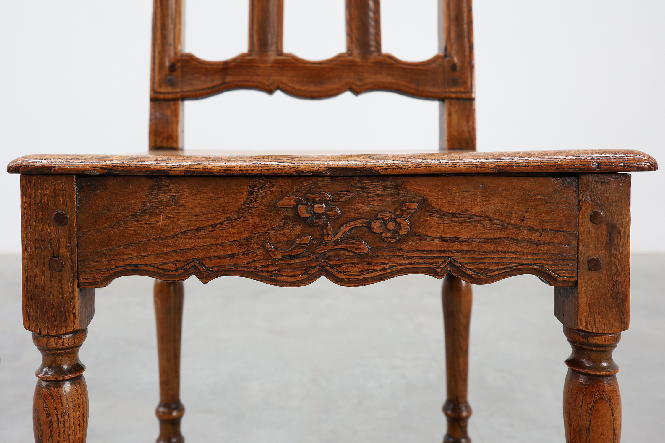 Antique carved oak side chair, France 18th century thumbnail